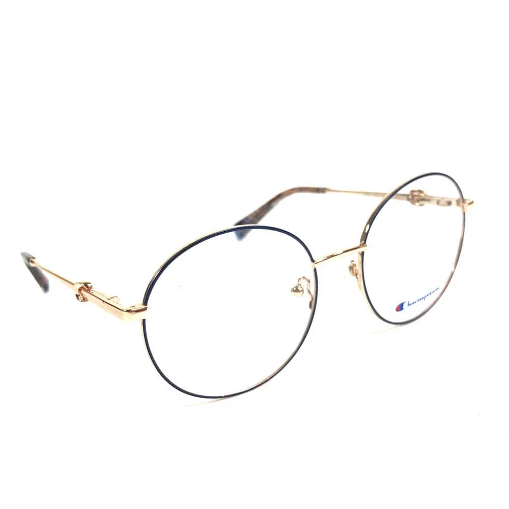 Champion Eyeglasses Frames REAL C02 Blue Rose Gold Round Wire Rim 54-18-135